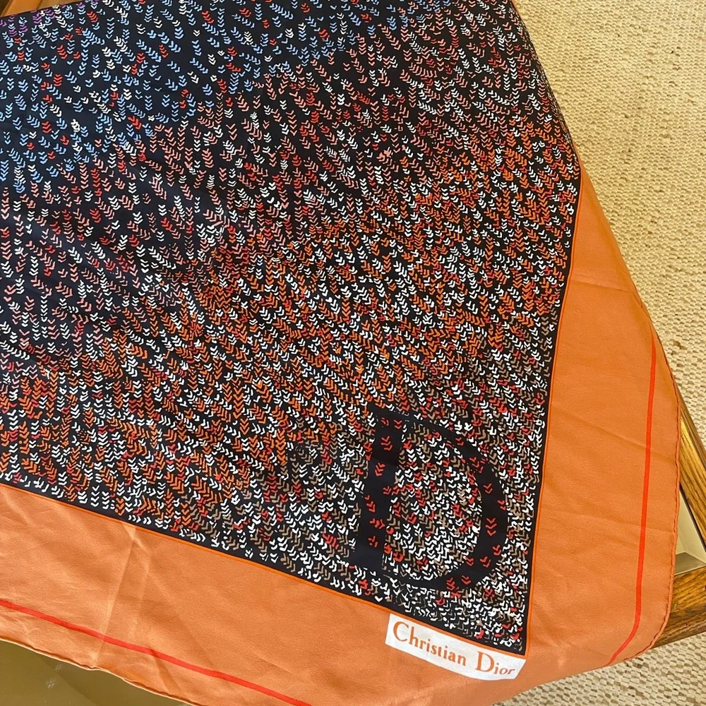 Dior Orange, Black & White Patterned Silk Scarf